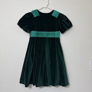 Patachou Girl’s  Velvet Dress Size 8 Pleated Short Sleeves Lined Green